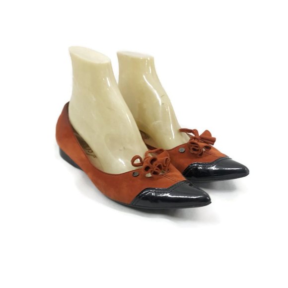 Tods two tone ballet flats Pointy toe Black Patent Red suede - Picture 1 of 7